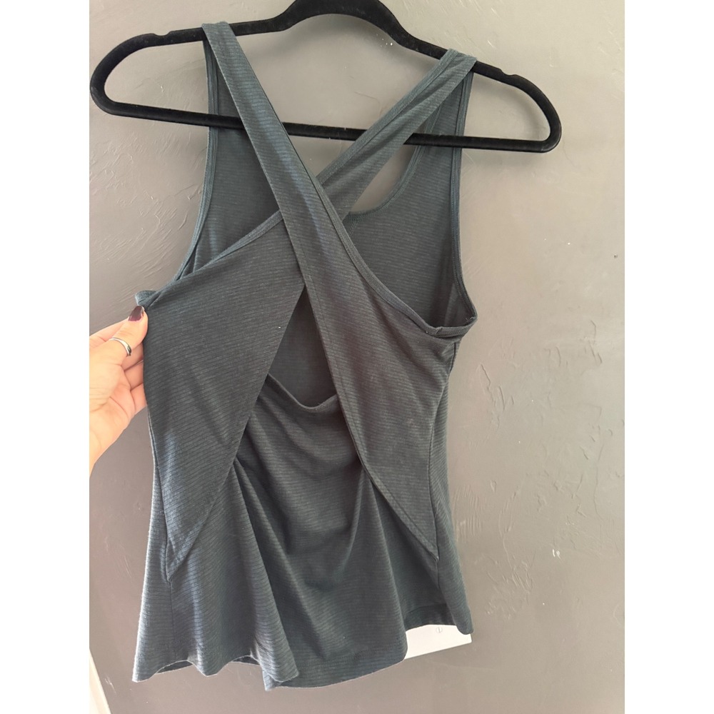 Black Diamond Women XS Teal Grey Micro Stripe Cross Back Active Tank Top